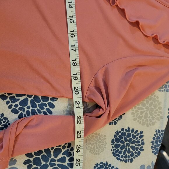 Southern Lady Pink Ruffled V-Neck Blouse W/Tie Front & 3/4 Sleeves Med. - Picture 11 of 13